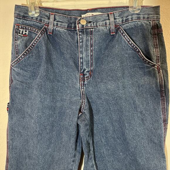 Vintage Tommy Hilfiger Y2K 2001 Wide Leg Carpenter Jeans Leather Patch Baggy - Picture 8 of 11